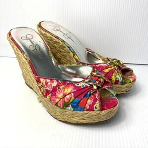 Womens Jessica Simpson Gains Platform Espadrille Wedges Floral Peep Toe Pink 8.5